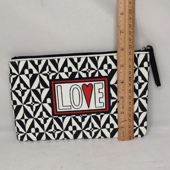 Brighton LOVE Black And White Canvas Makeup Up Bag Clutch Valentine's Day NWOT - Picture 9 of 12